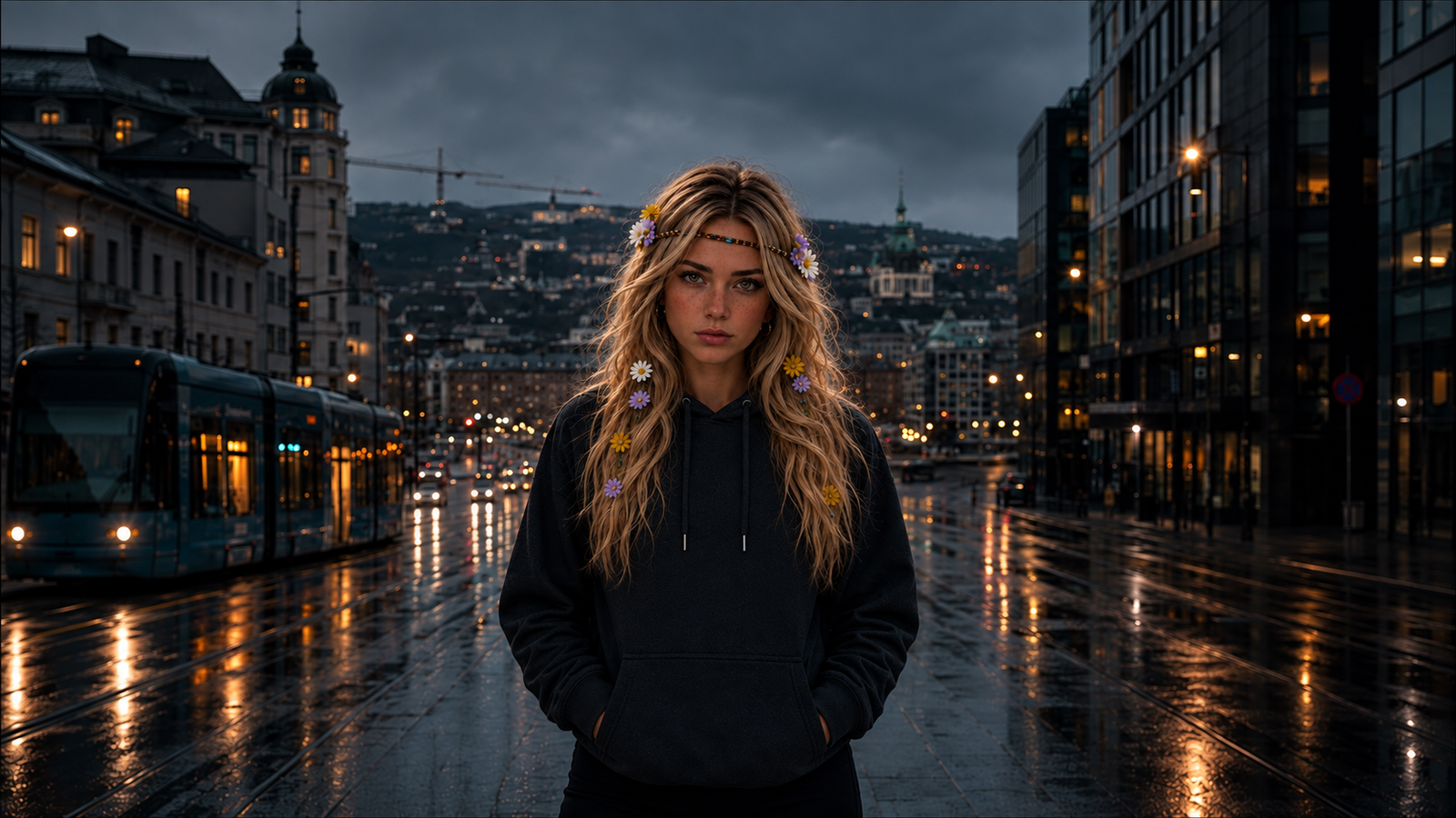 Rain, Trams, And A Modern Scene
